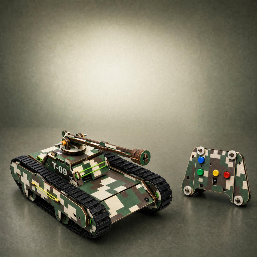 The Tank on its tracks, controller beside it